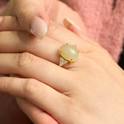 Foviel Hetian Jade Egg Alloy Ring
