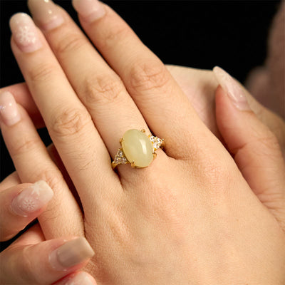 Foviel Hetian Jade Egg Alloy Ring