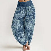 Foviel Flowers Paisley Patterns Women's Elastic Waist Harem Pants