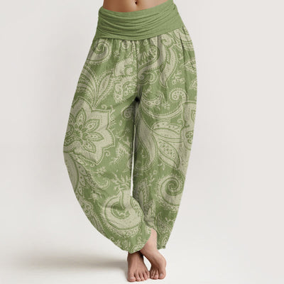 Buddha Stones Flowers Paisley Patterns Women's Elastic Waist Harem Pants - OliveDrab - US22，UK/AU26，EU54 (6XL) - image 8