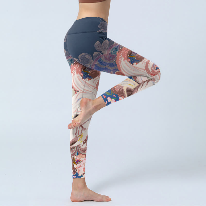 Buddha Stones Fox Cherry Blossoms Gym Leggings Women's Yoga Pants - image 4