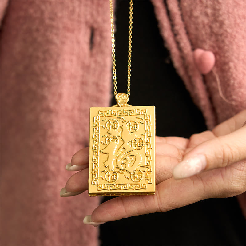 Buddha Stones Dragon Gold Plated Copper Hetian Jade Strength Necklace Pendant - image 4