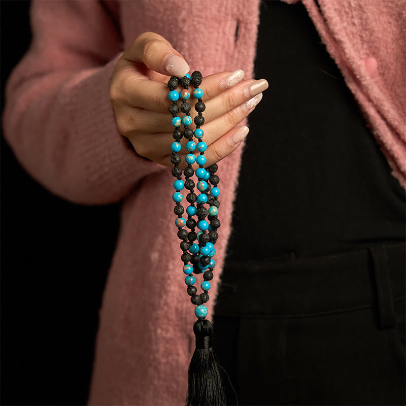 Foviel Emperor Stone Lava Rock Beads Tassel Happiness Necklaces Pendants