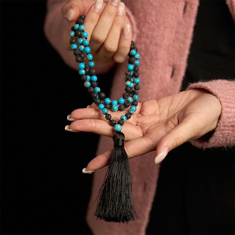 Foviel Emperor Stone Lava Rock Beads Tassel Happiness Necklaces Pendants