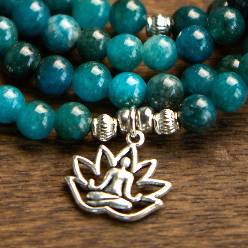 Buddha Stones 108 Mala Beads Apatite Bead Om The Tree Of Life Lotus Bracelet - image 15