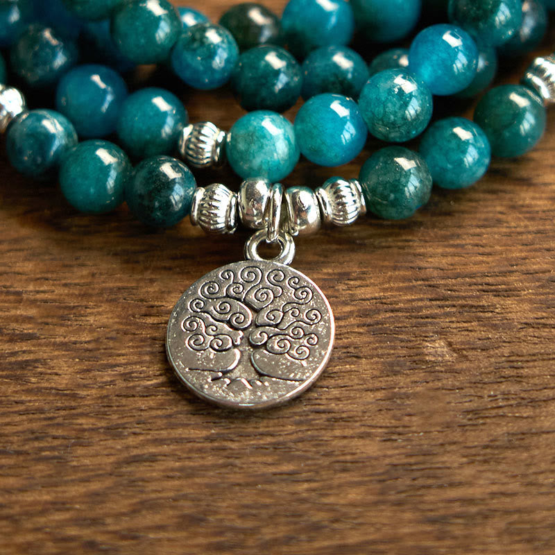 Buddha Stones 108 Mala Beads Apatite Bead Om The Tree Of Life Lotus Bracelet - image 9