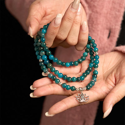 Buddha Stones 108 Mala Beads Apatite Bead Om The Tree Of Life Lotus Bracelet - image 14