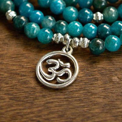 Buddha Stones 108 Mala Beads Apatite Bead Om The Tree Of Life Lotus Bracelet - image 3