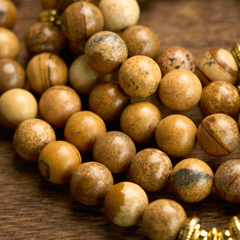 Foviel 108 Perlen Bild Jasper Mala Lotus Mut Armband