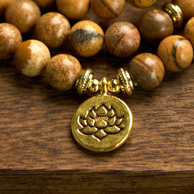 Foviel 108 Perlen Bild Jasper Mala Lotus Mut Armband