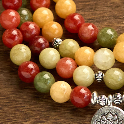 Buddha Stones 108 Mala Beads Natural Colored Stone Topaz Red Jasper Green Jasper Lotus Protection Bracelet - image 5