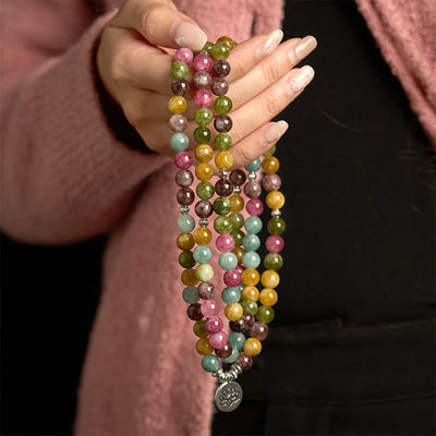 Buddha Stones 108 Mala Beads Multi-layer Natural Tourmaline Lotus Wisdom Bracelet - image 3