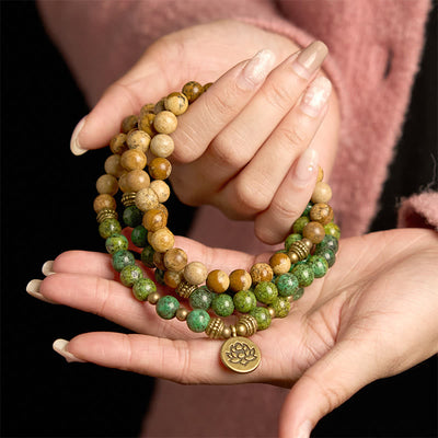 Buddha Stones 108 Mala Beads Natural Stone Picture Jasper Turquoise Lotus Positive Bracelet - image 4
