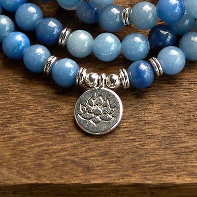Buddha Stones 108 Mala Beads Multi-layer Natural Blue Aventurine Lotus Calm Bracelet - image 11