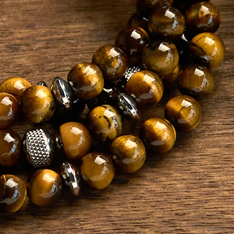 Buddha Stones 108 Mala Beads Natural Stone Tiger Eye Multi-turn Protection Bracelet - image 5