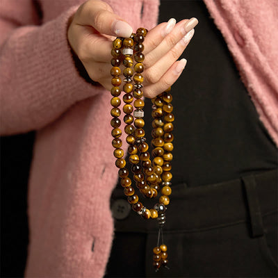 Buddha Stones 108 Mala Beads Natural Stone Tiger Eye Multi-turn Protection Bracelet - image 2