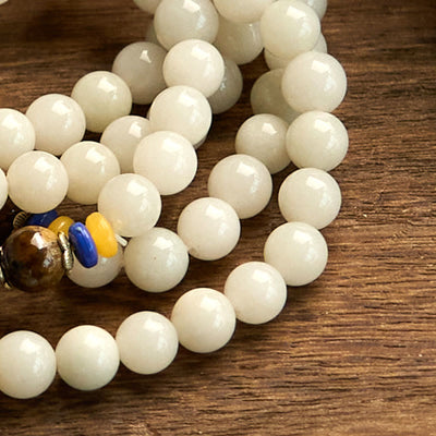 Buddha Stones 108 Mala Beads Natural Quartzite Wealth Luck Bracelet - image 12