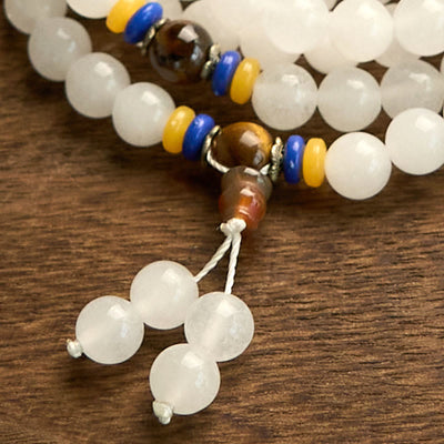 Buddha Stones 108 Mala Beads Natural Quartzite Wealth Luck Bracelet - image 14