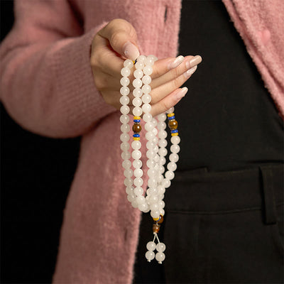 Buddha Stones 108 Mala Beads Natural Quartzite Wealth Luck Bracelet - image 7