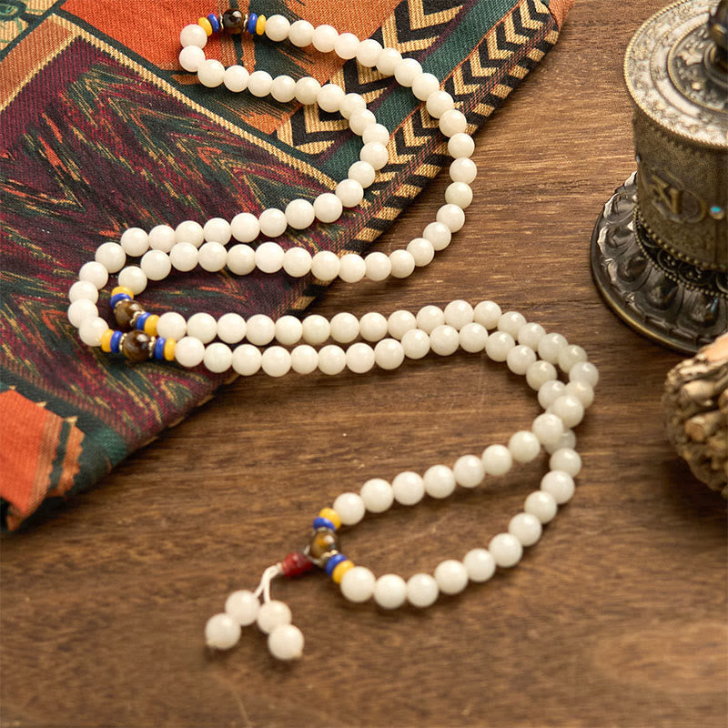 Buddha Stones 108 Mala Beads Natural Quartzite Wealth Luck Bracelet - image 9