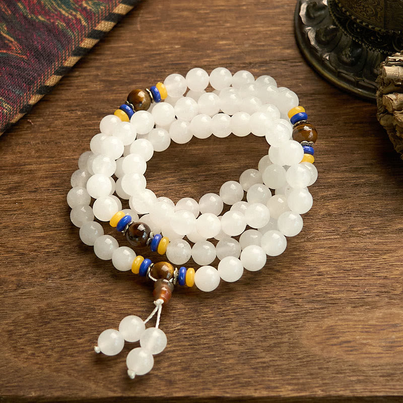 Buddha Stones 108 Mala Beads Natural Quartzite Wealth Luck Bracelet - image 11