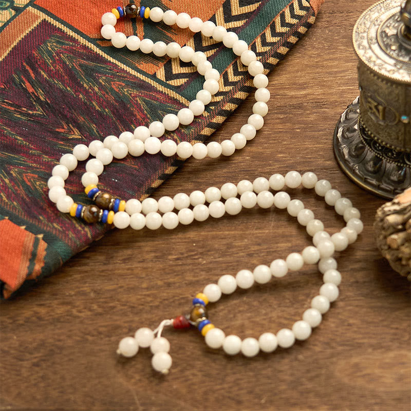 Buddha Stones 108 Mala Beads Natural Quartzite Wealth Luck Bracelet - image 10
