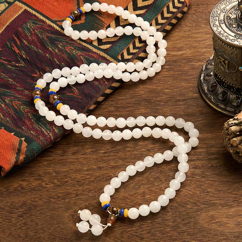 Buddha Stones 108 Mala Beads Natural Quartzite Wealth Luck Bracelet - image 2