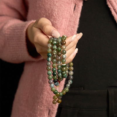 Buddha Stones 108 Mala Beads Natural Stone Moss Agate Multi-turn Healing Bracelet - image 4