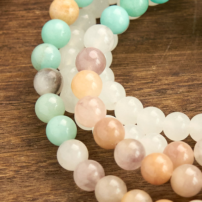 Buddha Stones 108 Mala Beads Natural White Jade Amazonite White Tassel Healing Bracelet - image 8
