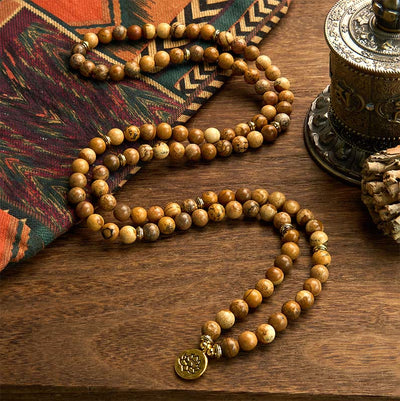 Foviel 108 Perlen Bild Jasper Mala Lotus Mut Armband