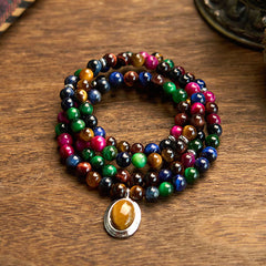 Buddha Stones 108 Mala Beads Natural Colorful Tiger Eye Stone Multi-turn Protection Bracelet - Colorful Tiger Eye  (Wrist Circumference: 14-16cm) - image 0