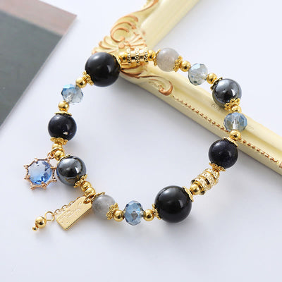 Buddha Stones Natural Black Obsidian Hematite Blue Sandstone Strength Bracelet - image 10
