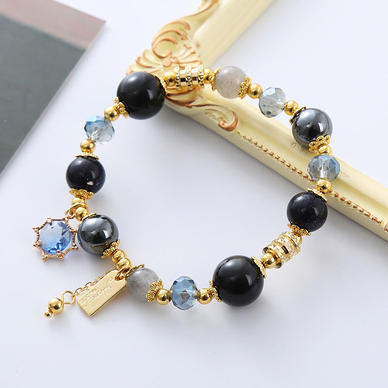 Buddha Stones Natural Black Obsidian Hematite Blue Sandstone Strength Bracelet - image 10