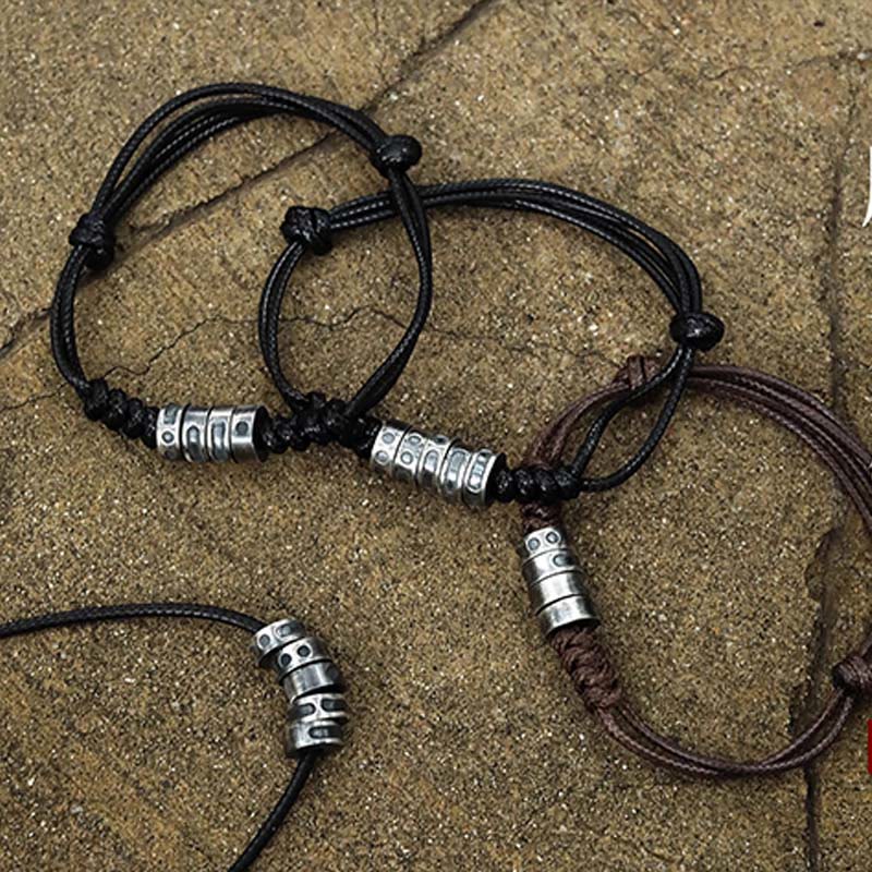 Buddha Stones 999 Sterling Silver Morse Code Wax Rope Blessing Bracelet Bracelet BS 19