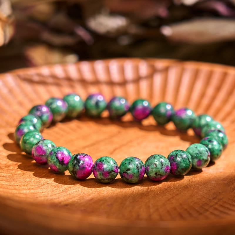 Buddha Stones Love Self Green Series Calm Balance Support Bracelet Bracelet BS Ruby Zoisite(Wrist Circumference: 14-16cm)