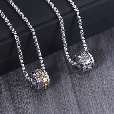 Buddha Stones Tibetan Om Mani Padme Hum Titanium Steel Peace Necklace Pendant Necklaces & Pendants BS 1