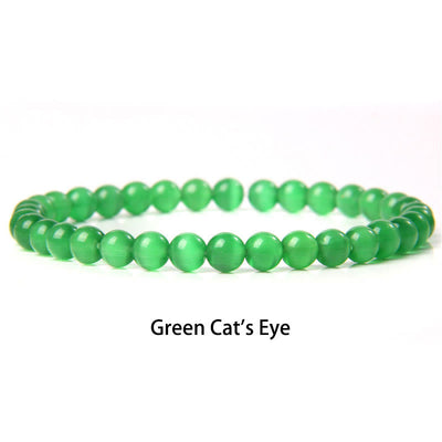 Buddha Stones 6mm Various Stone Crystal Black Glitter Stone Red Tiger Eye Beads Protection Bracelet Bracelet BS Green Cat's Eye 6mm(Wrist Circumference 14-16cm)