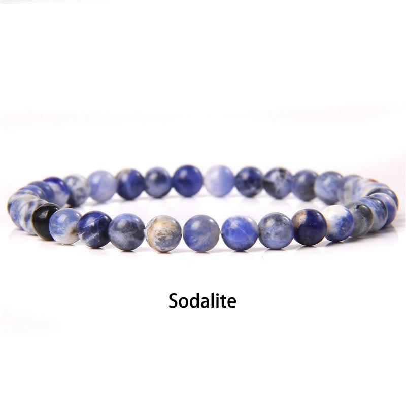 Buddha Stones 6mm Various Stone Crystal Black Glitter Stone Red Tiger Eye Beads Protection Bracelet Bracelet BS Sodalite 6mm(Wrist Circumference 14-16cm)