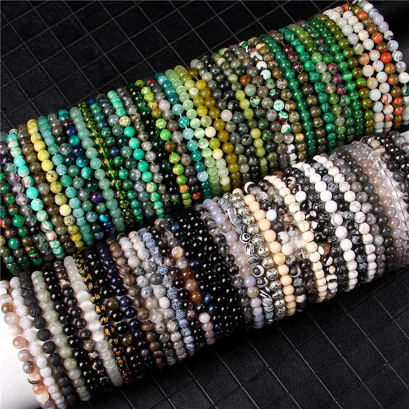 Buddha Stones 6mm Various Stone Crystal Black Glitter Stone Red Tiger Eye Beads Protection Bracelet Bracelet BS 52