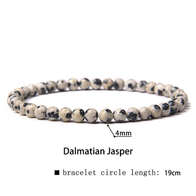 Buddha Stones 4mm Various Stone Crystal Mini Beads Healing Bracelet Bracelet BS Dalmatian Jasper 4mm(Wrist Circumference 14-17cm)