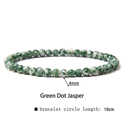 Buddha Stones 4mm Various Stone Crystal Mini Beads Healing Bracelet Bracelet BS Green Dot Jasper 4mm(Wrist Circumference 14-17cm)