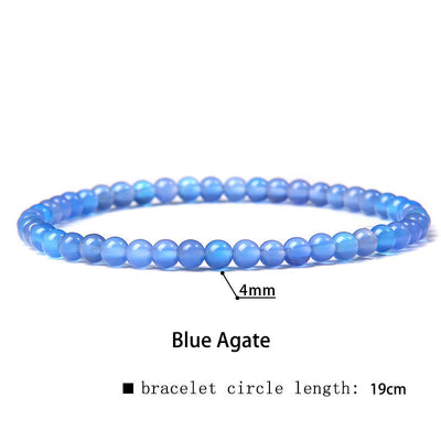 Buddha Stones 4mm Various Stone Crystal Mini Beads Healing Bracelet Bracelet BS Blue Agate 4mm(Wrist Circumference 14-17cm)