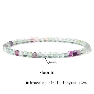 Buddha Stones 4mm Various Stone Crystal Mini Beads Healing Bracelet Bracelet BS Fluorite 4mm(Wrist Circumference 14-17cm)