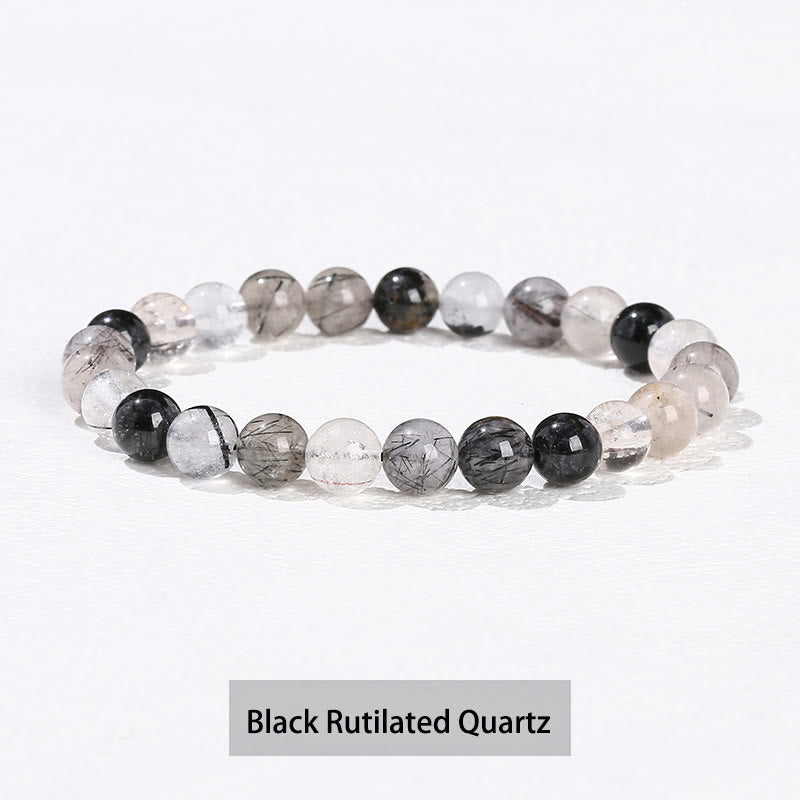 Buddha Stones Various Crystal Stone Amethyst Green Aventurine Rose Quartz Healing Bracelet - Black Rutilated Quartz - 10mm(Wrist Circumference 14-16cm) - image 22