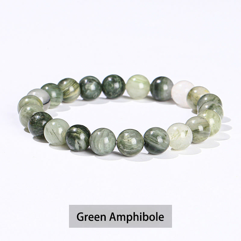 Buddha Stones Various Crystal Stone Amethyst Green Aventurine Rose Quartz Healing Bracelet - Green Amphibole - 10mm(Wrist Circumference 14-16cm) - image 36