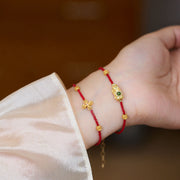Foviel 925 Sterling Silver Plated 24k Gold Liuli Glass Bead PiXiu Four Leaf Clover Joy And Happiness Wealth Bracelet