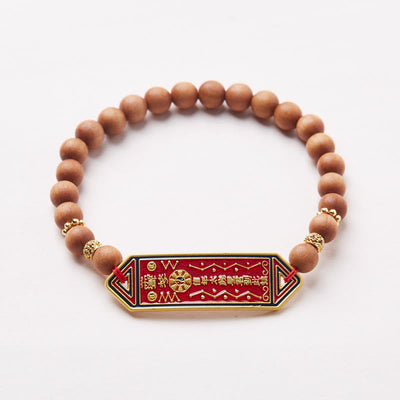 Buddha Stones Sandalwood Wood Bead Gold Plated Copper Bagua Yin Yang Chinese Character Harmony Bracelet Bracelet BS 1