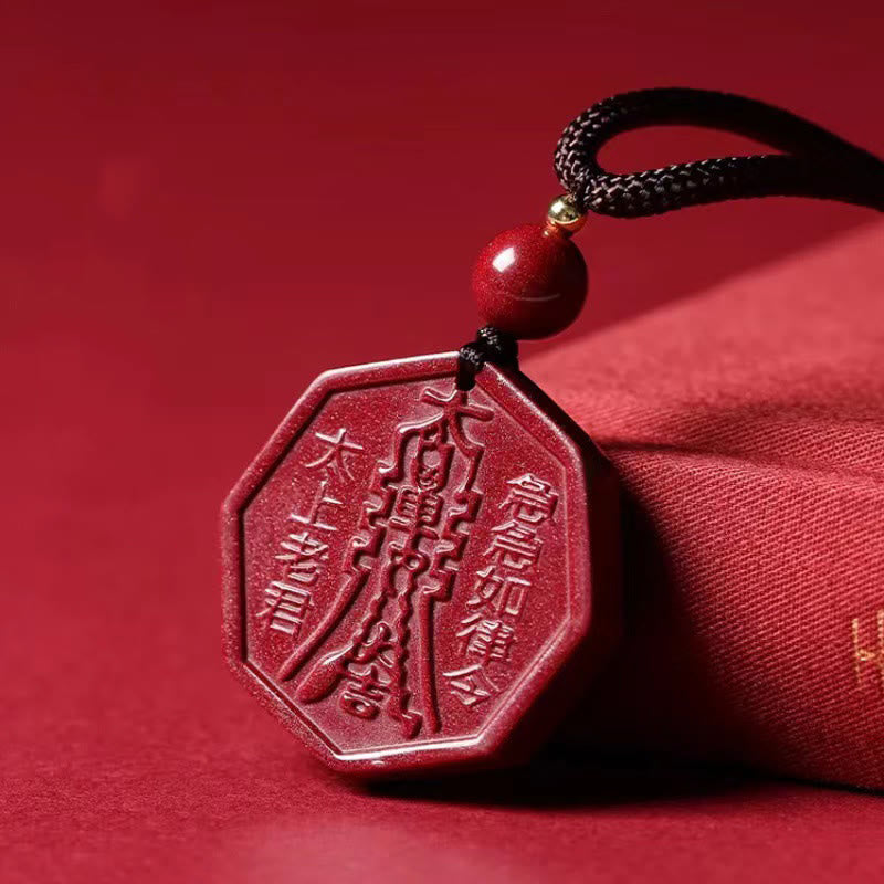 Foviel Natürliche Zinnober Bagua Taishang Laojun Fu Charakter Ruhig Halskette Anhänger