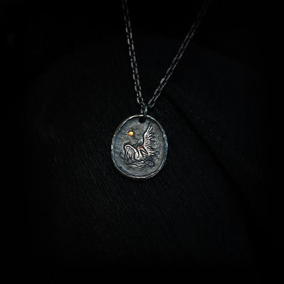 Buddha Stones 999 Sterling Silver 24k Gold Crane Auspicious Clouds Balance Necklace Pendant Necklaces & Pendants BS 999 Sterling Silver & Silver Chain