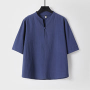 Foviel Plain Color Three Quarter Sleeve One Button Men's Shirt